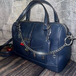 Coach Dark Blue Crossbody Bag with Silver Chain